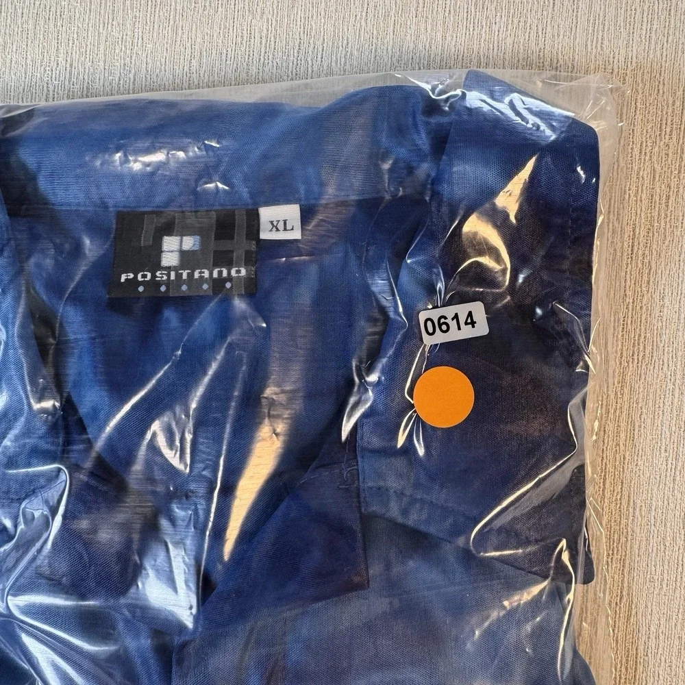 Vintage POSITANO Men's Club Rave Slim Shirt Y2K 90 Metallic Tie-dye Blue USA  XL